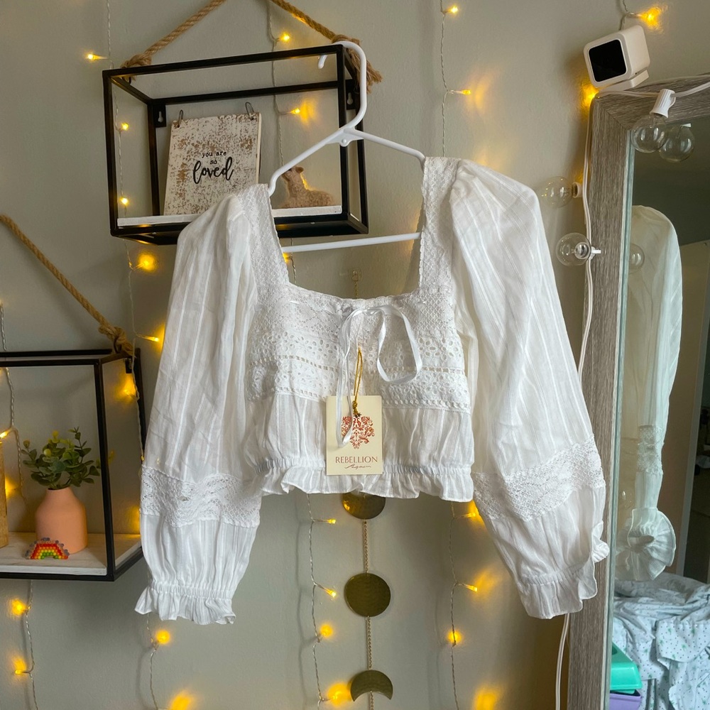 White Linen Peasant Top